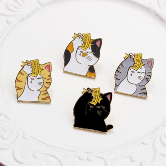 Picture of Pin Brooches Cat Animal Gray Enamel 30mm x 25mm, 1 Piece