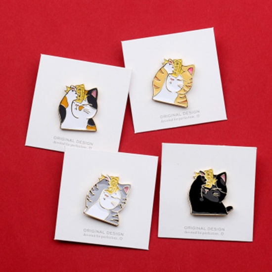 Picture of Pin Brooches Cat Animal Gray Enamel 30mm x 25mm, 1 Piece