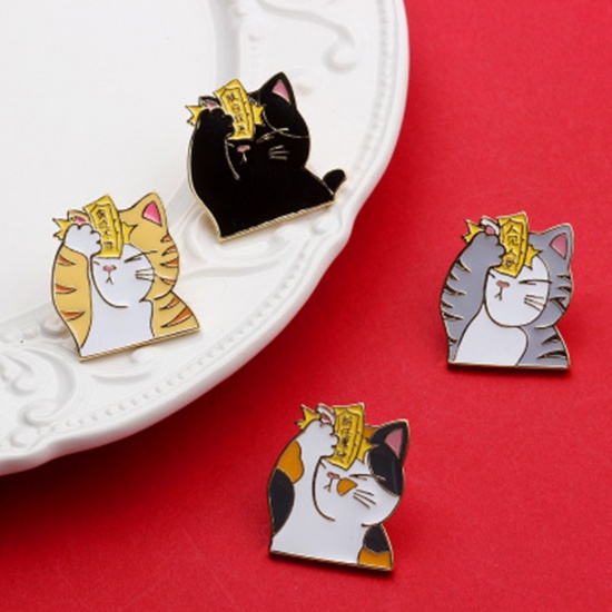 Picture of Pin Brooches Cat Animal Gray Enamel 30mm x 25mm, 1 Piece