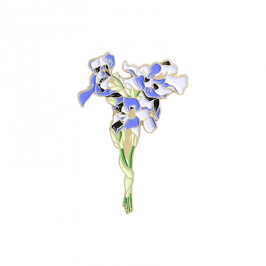 Picture of Pin Brooches Fleur-De-Lis Purple Enamel 30mm x 18mm, 1 Piece