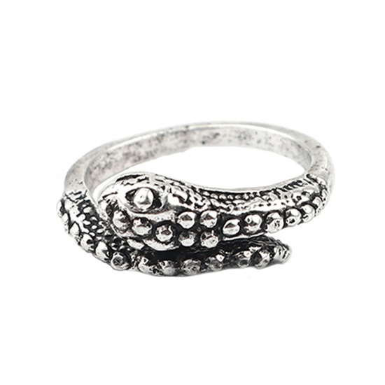 Picture of Open Adjustable Wrap Rings Antique Silver Color Snake Animal 17.3mm(US Size 7), 1 Piece
