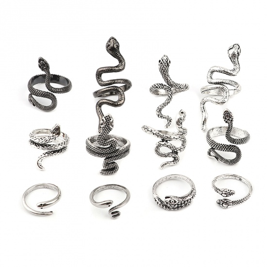 Picture of Open Adjustable Wrap Rings Antique Silver Color Snake Animal 17.3mm(US Size 7), 1 Piece