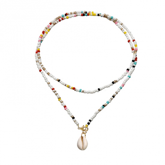 Imagen de Vidrio Collar de Cuentas Multicolor Concha 75cm longitud, 1 Unidad