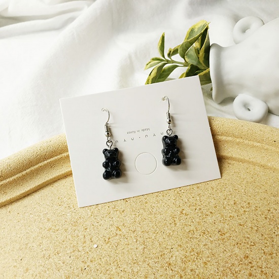 Picture of Resin Earrings Silver Tone Black Candy Bear 40mm, 1 Pair