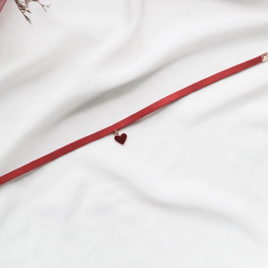 Immagine di Velluto di Cotone Strozzatore Collana Colore di Vino Rosso Cuore lunghezza: 30cm, 1 Pz