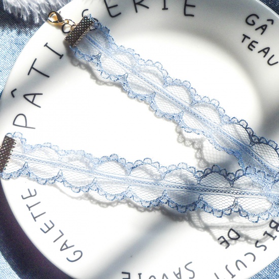 Picture of Lace Choker Necklace Blue 30cm(11 6/8") long, 1 Piece