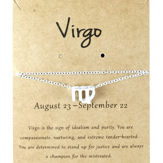 Picture of Anklet Silver Tone Virgo Sign Of Zodiac Constellations Multilayer 44cm long, 1 Piece