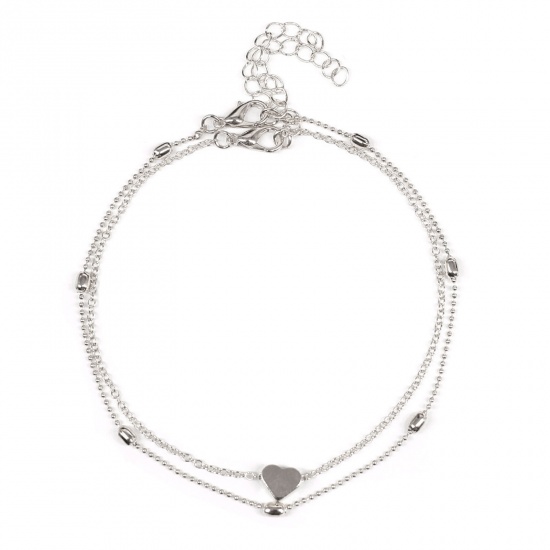 Picture of Multilayer Layered Anklet Silver Tone Heart 21cm(8 2/8") long, 1 Set ( 2 PCs/Set)