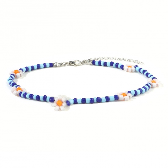 Picture of Glass Beaded Anklet Royal Blue Flower 21cm(8 2/8") long, 1 Piece