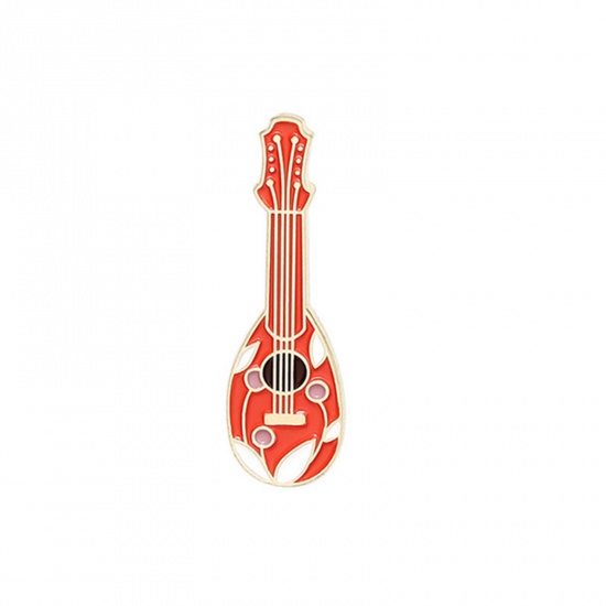 Picture of Music Pin Brooches Banjo Black & Red Enamel 30mm x 10mm, 1 Piece