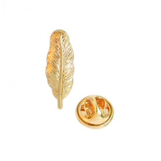 Picture of Pin Brooches Feather Gold Plated Enamel 22mm x 6mm, 1 Piece