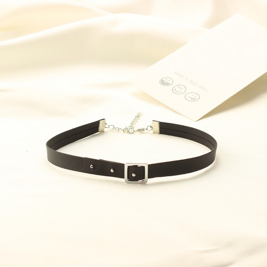 Picture of PU Leather Choker Necklace Black 30cm(11 6/8") long, 1 Piece
