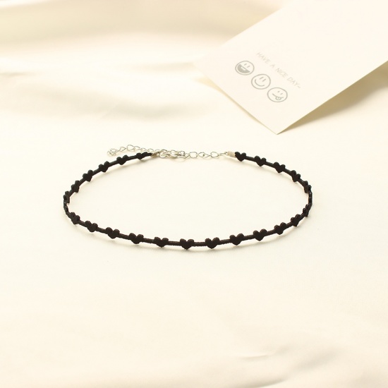Picture of Velvet Choker Necklace Black Heart 30cm(11 6/8") long, 1 Piece