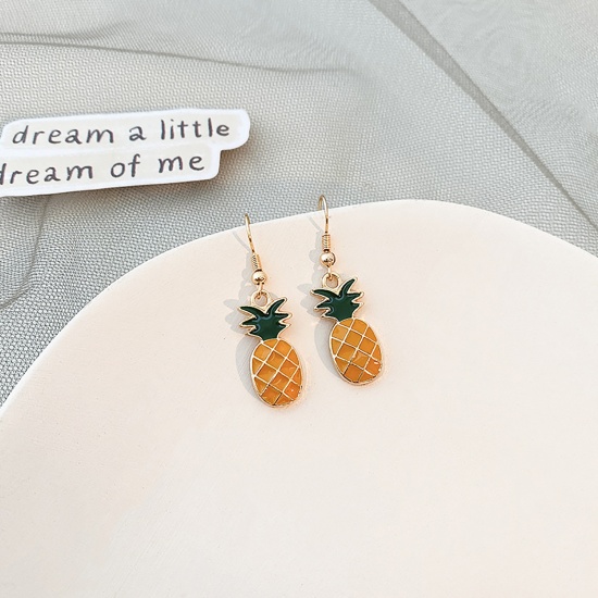 Picture of Earrings Yellow Pineapple/ Ananas Fruit 37mm, 1 Pair
