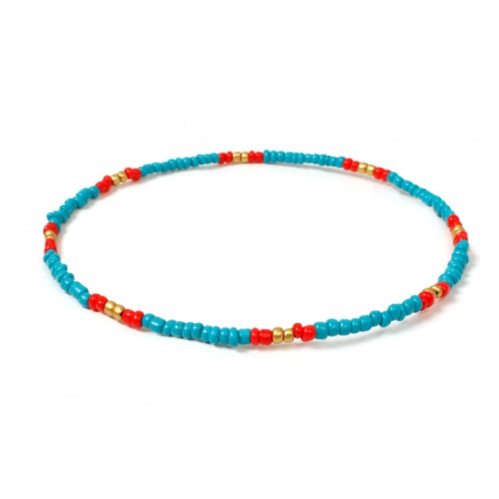 Picture of Glass Beaded Necklace Red & Blue 40cm(15 6/8") long, 1 Piece