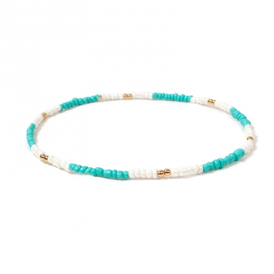 Picture of Glass Beaded Necklace White & Blue 40cm(15 6/8") long, 1 Piece