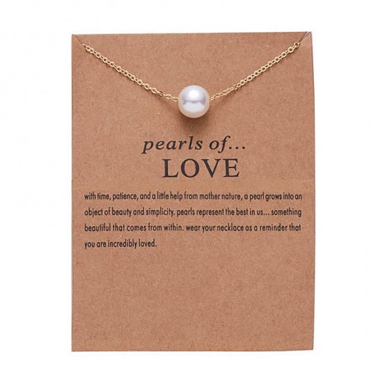 Picture of Acrylic Cardboard Series Necklace KC Gold Plated White Imitation Pearl 42cm(16 4/8") long, 1 Piece