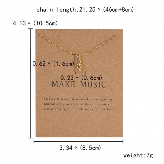 Picture of Cardboard Series Necklace Gold Plated Musical Note 46cm(18 1/8") long, 1 Piece