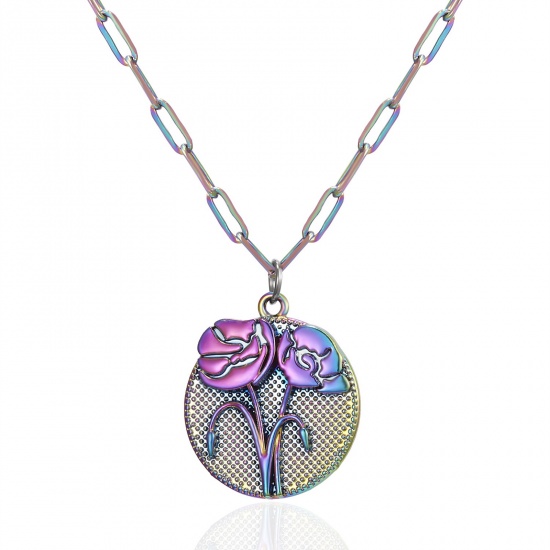 Image de Colliers Fleur de Mois de Naissance Multicolore Pavot Somnifère août 46cm long, 1 Pièce