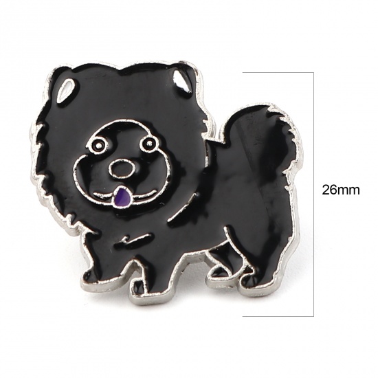 Picture of Pin Brooches Chow Chow Dog Black Enamel 26mm x 24mm, 1 Piece