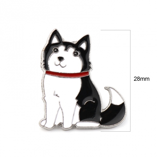 Picture of Pin Brooches Husky Animal Black Enamel 28mm x 24mm, 1 Piece