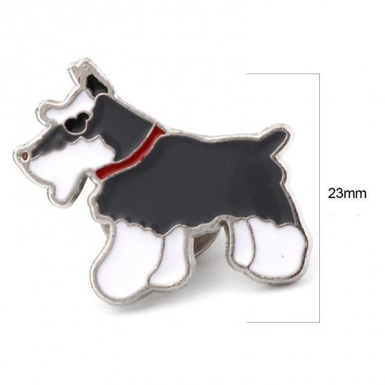 Picture of Pin Brooches Schnauzer Animal Gray Enamel 23mm x 21mm, 1 Piece
