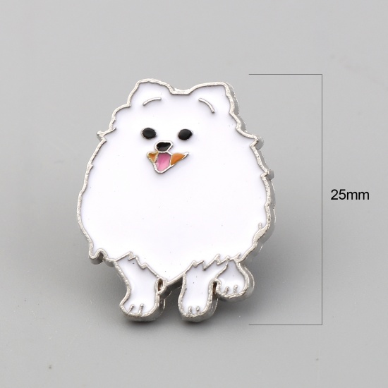 Picture of Pin Brooches Pomeranian White Enamel 25mm x 20mm, 1 Piece