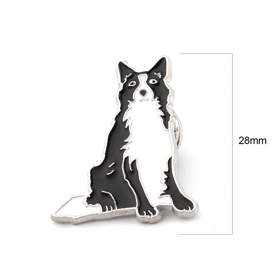 Picture of Pin Brooches Border Collie Black & White Enamel 28mm x 24mm, 1 Piece