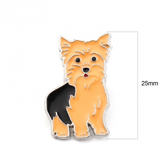Picture of Pin Brooches Yorkie Animal Orange Enamel 27mm x 17mm, 1 Piece