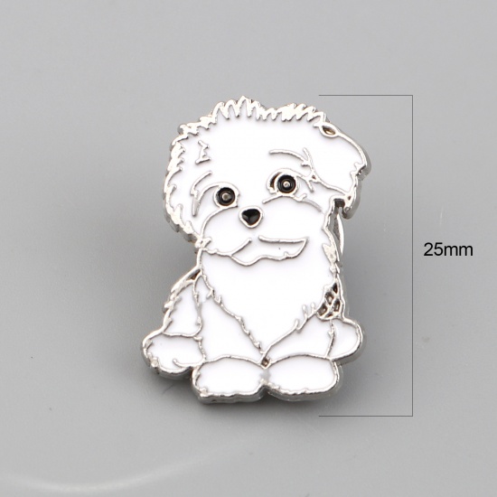 Picture of Pin Brooches Bichon Frise Animal White Enamel 25mm x 18mm, 1 Piece