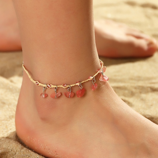 Picture of Raffia Anklet Pink Stone 23.2cm long, 1 Piece