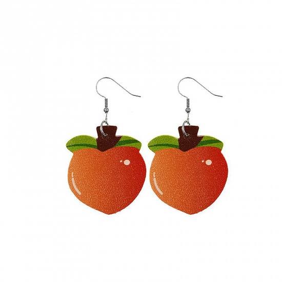 Picture of PU Leather Earrings Hot Pink Peach 55mm x 20mm, 1 Pair