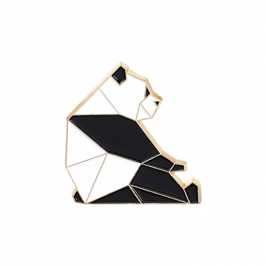 Image de Broche Epingle Origami Panda Noir & Blanc Émail 31mm x 28mm, 1 Pièce