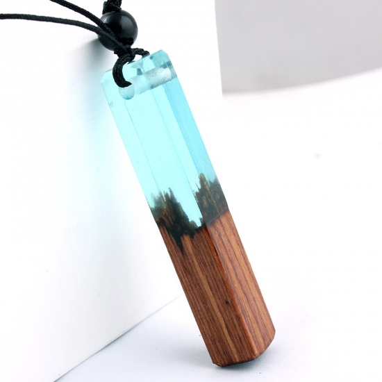 Picture of Resin Necklace Blue Rectangle 56cm(22") long, 1 Piece