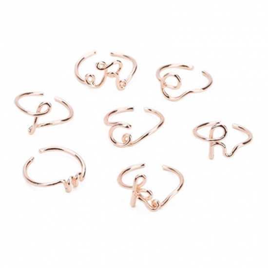 Picture of Open Rings Rose Gold Capital Alphabet/ Letter Message " P " 1 Piece