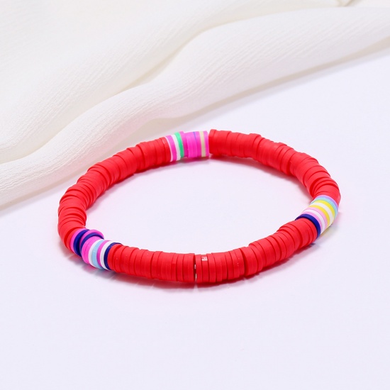 Image de Bracelets Raffinés Bracelets Délicats Bracelet de Perles Style Bohème en Pâte Polymère Rouge Pastèque Rond 18cm long, 1 Pièce