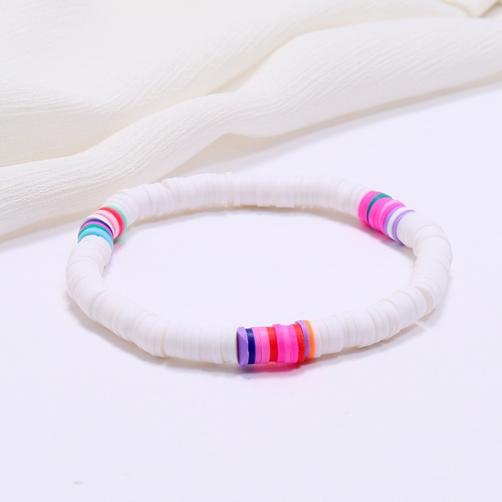 Image de Bracelets Raffinés Bracelets Délicats Bracelet de Perles Style Bohème en Pâte Polymère Blanc Rond 18cm long, 1 Pièce
