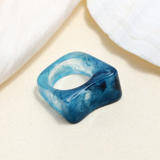 Picture of Resin Unadjustable Rings Blue Irregular 2 PCs