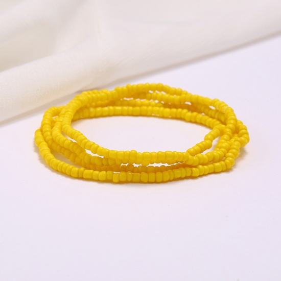 Picture of Glass Beaded Layered Body Waist Belly Chain Necklace Yellow 80cm(31 4/8") long, 2 PCs