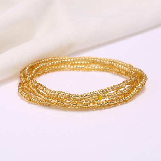 Picture of Glass Beaded Layered Body Waist Belly Chain Necklace Yellow 80cm(31 4/8") long, 2 PCs