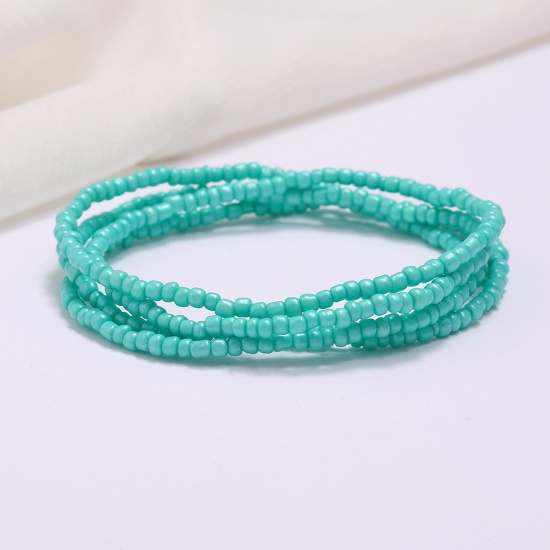 Picture of Glass Beaded Layered Body Waist Belly Chain Necklace Green Blue 80cm(31 4/8") long, 2 PCs
