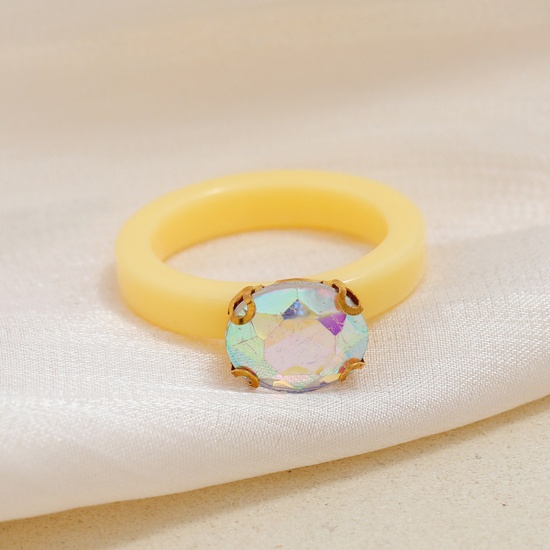 Picture of Resin Unadjustable Rings Yellow Circle Ring AB Color Cubic Zirconia 1 Piece