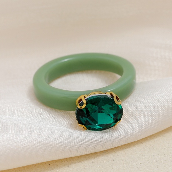 Picture of Resin Unadjustable Rings Circle Ring Green Cubic Zirconia 1 Piece