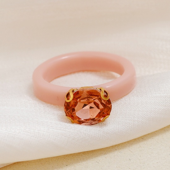 Picture of Resin Unadjustable Rings Pink Circle Ring Orange Cubic Zirconia 1 Piece