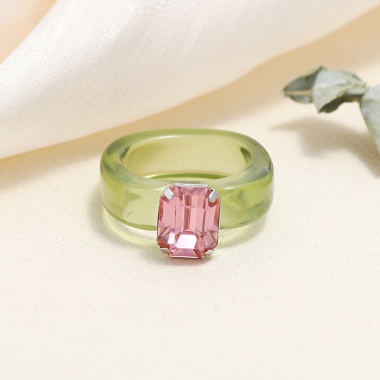 Picture of Resin Unadjustable Rings Green Geometric Pink Cubic Zirconia 1 Piece