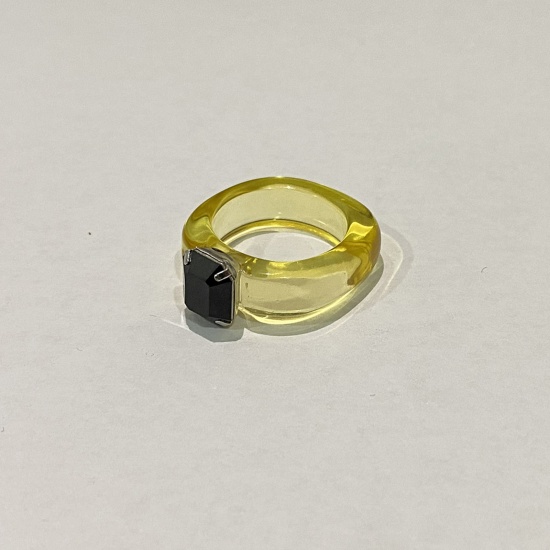Picture of Resin Unadjustable Rings Yellow Geometric Black Cubic Zirconia 1 Piece