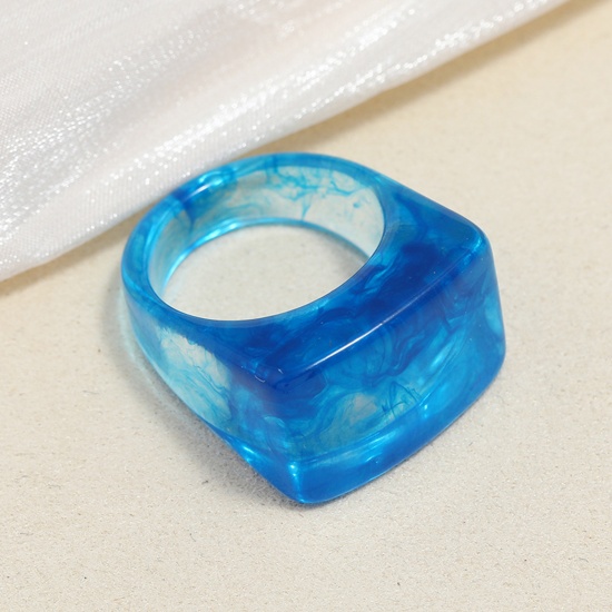 Picture of Resin Unadjustable Rings Blue Geometric 1 Piece