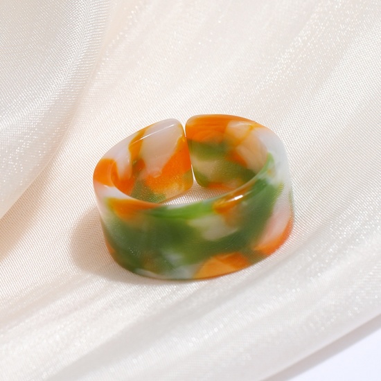 Picture of Resin Unadjustable Rings Green & Orange Circle Ring 1 Piece