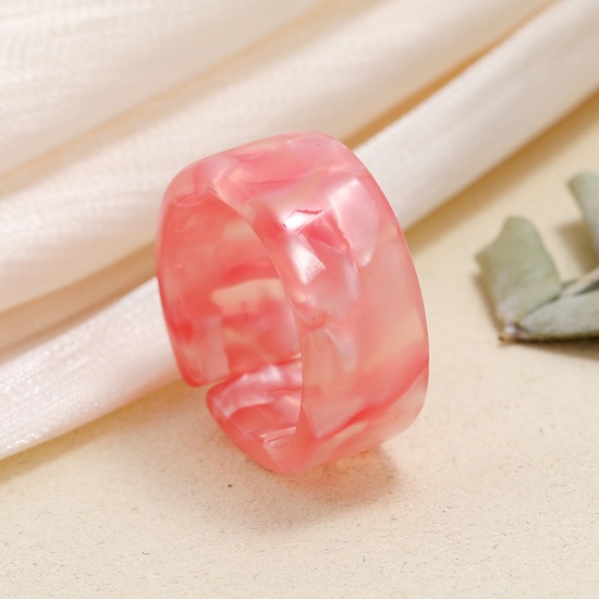 Picture of Resin Unadjustable Rings Hot Pink Circle Ring 1 Piece