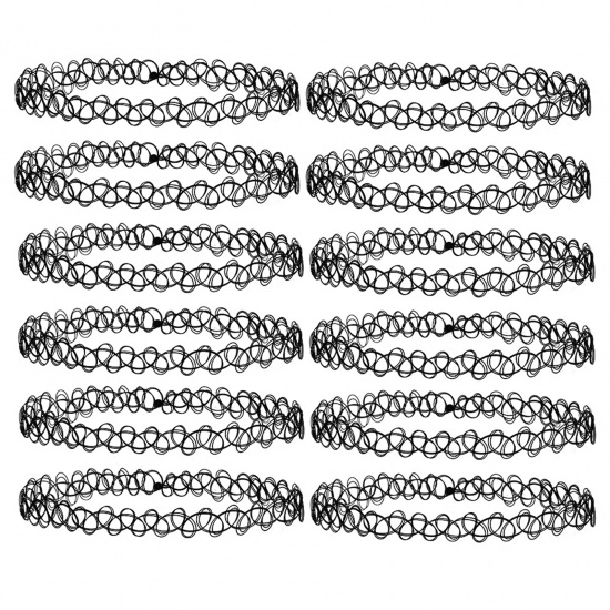 Picture of Plastic Choker Necklace Black 47cm(18 4/8") long, 1 Set ( 12 PCs/Set)